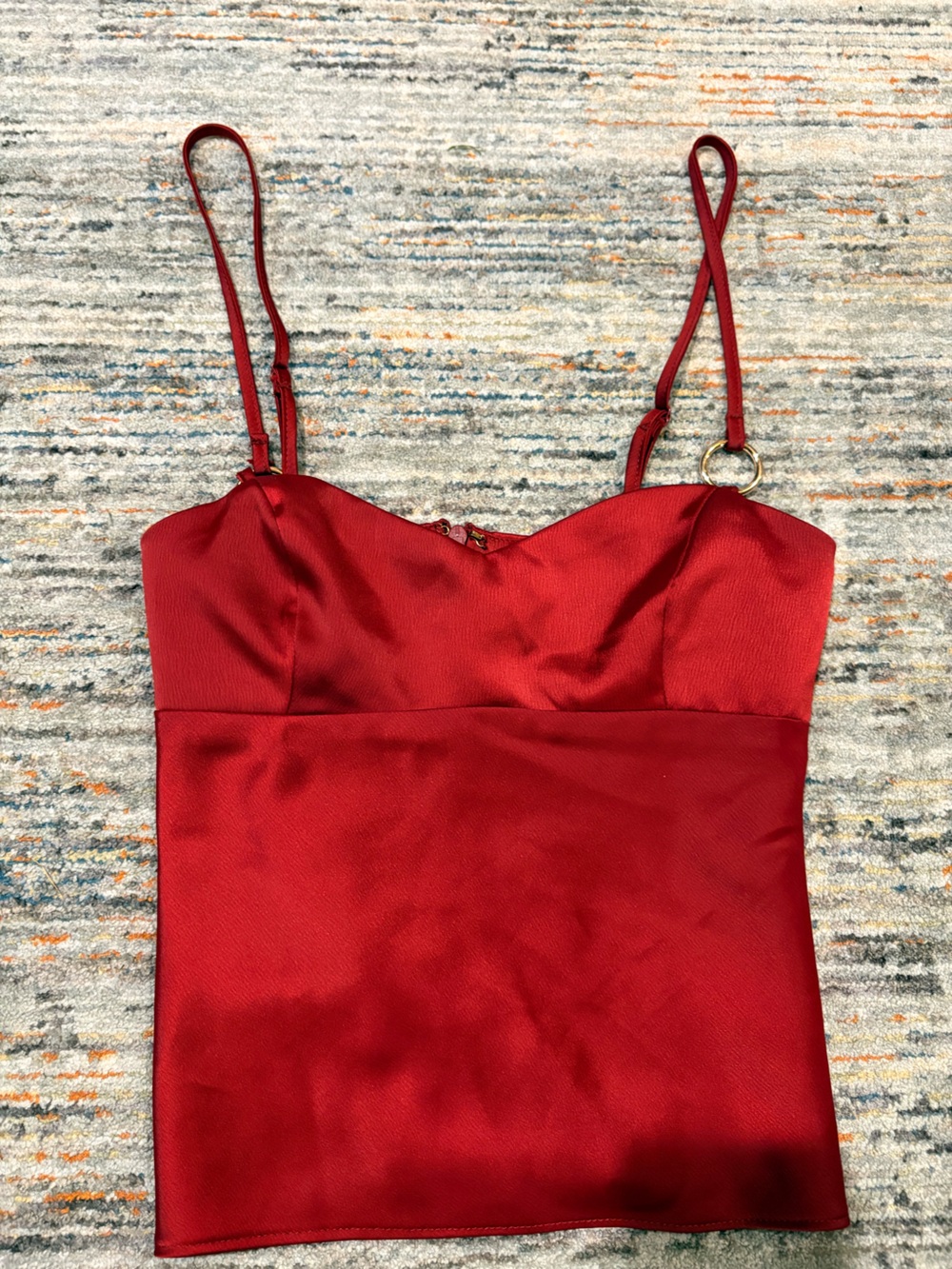 silence + noise deep red satin cami with gold ring detail
